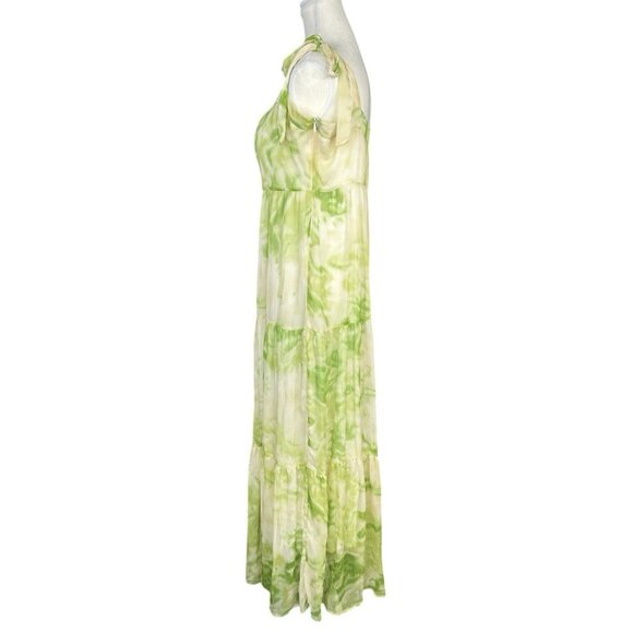 Line & Dot Women's Green Chiffon Tiered Square Neck Luxury Palm Maxi Dress L/C37 - Picture 3 of 16